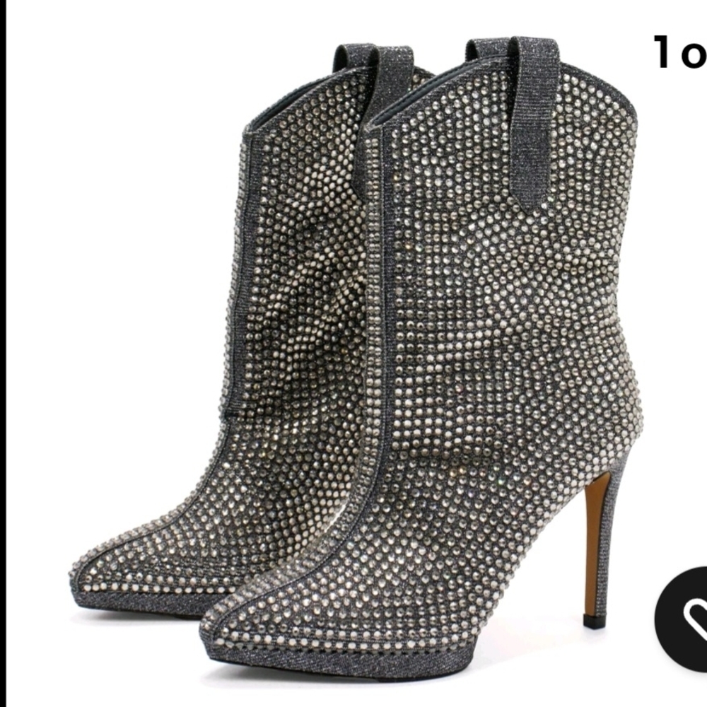 NWT Jessica Simpson Rhinestone Cowboy Style Silver Heeled Booties Sz 6
